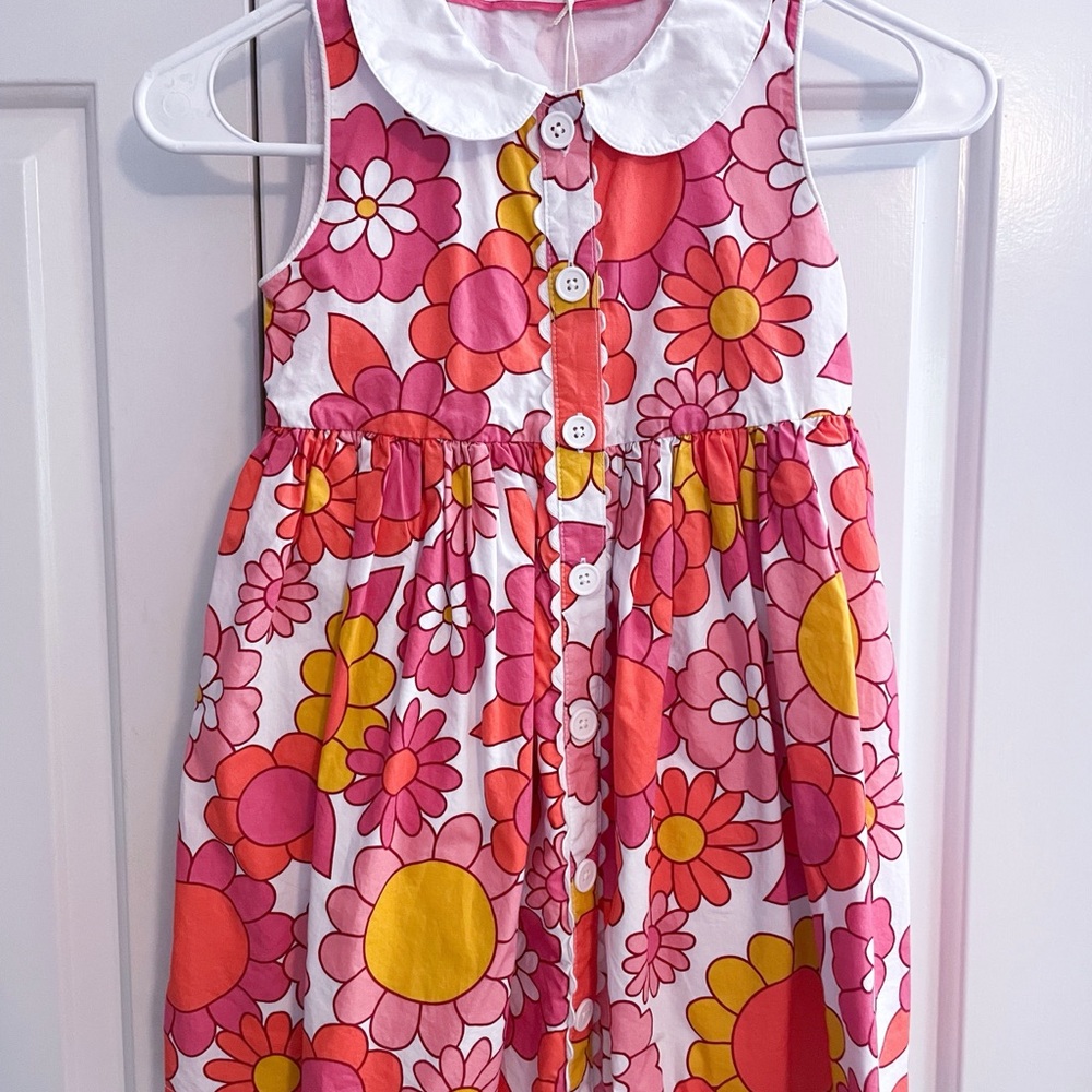 Mini Boden Nostalgic Collared Pink and Yellow Floral Dress, NWT, size 5-6 years